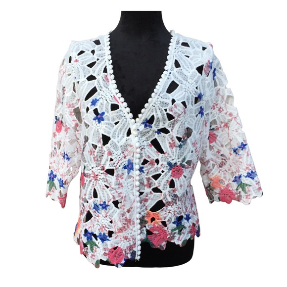NWOT- Chris McLaughlin Floral Lace Cardigan - Picture 1 of 8
